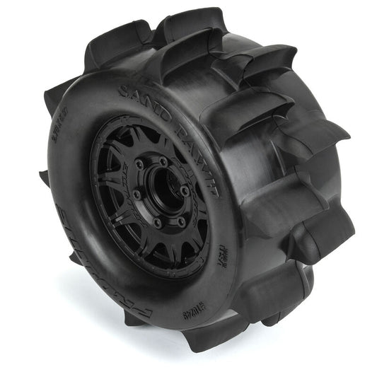Sand Paw HP BELTED 2.8" Sand Truck Tires Mounted on Raid Black 6x30 Removable Hex (12mm & 14mm) Wheels (2) - Xtreme RC