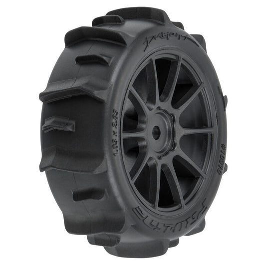 Dumont F/R Tires Mounted 12mm Hex Black Mach 10 (4) for Arrma Typhon Grom - Xtreme RC