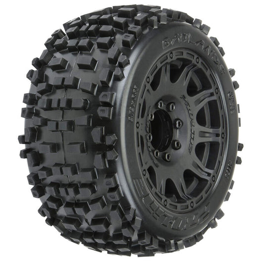 Badlands 3.8" All Terrain Tires Mounted on Raid Black 8x32 Removable Hex Wheels (2) for 17mm MT