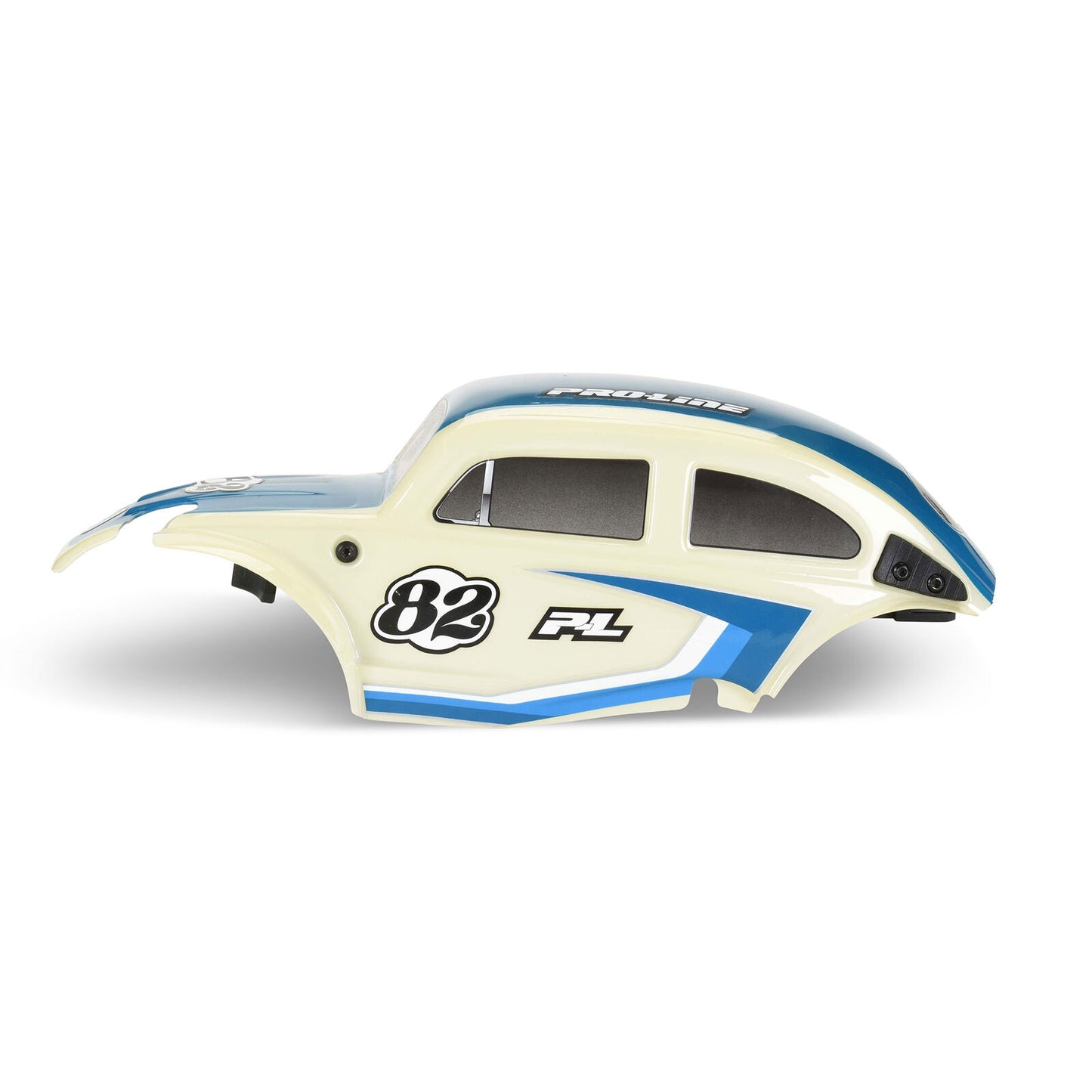 Class 1 VW Bug Blue Race Body Conversion Kit and Flat Iron Tires Mounted 12mm Chrome Diablo (4) for Arrma Typhon Grom - Xtreme RC