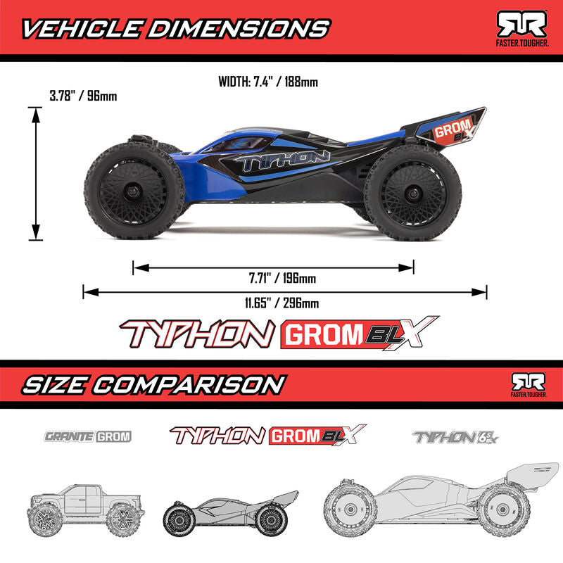 TYPHON GROM 4X4 223S BLX BRUSHLESS SMALL SCALE BUGGY RTR WITH DSC, BATTERY & CHARGER, RED - Xtreme RC