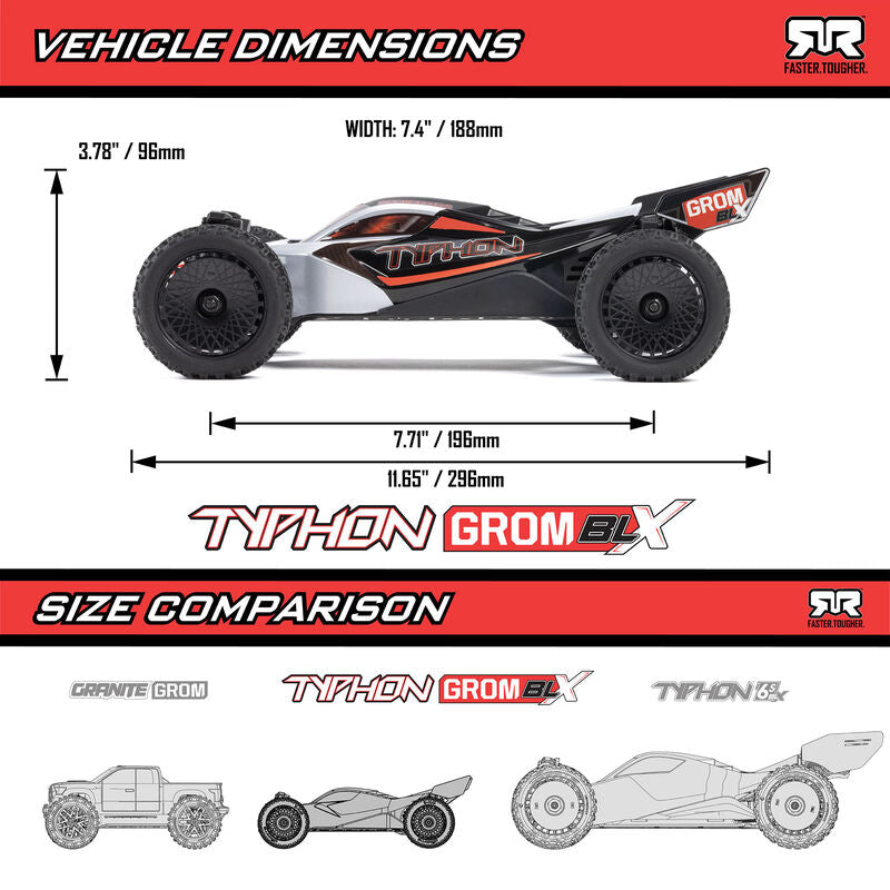 TYPHON GROM 4X4 223S BLX BRUSHLESS SMALL SCALE BUGGY RTR WITH DSC, SILVER - Xtreme RC