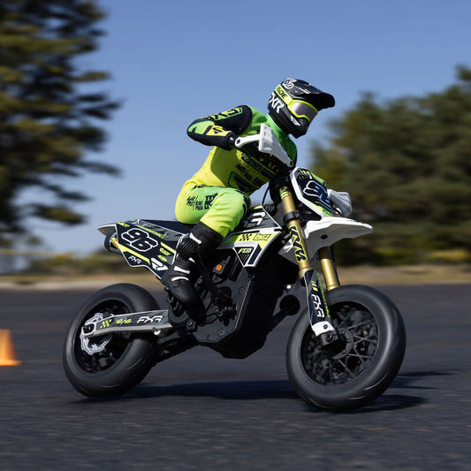 Promoto-SM 1/4 Super Moto Motorcycle, FXR, White: RTR with Battery and Charger - Xtreme RC