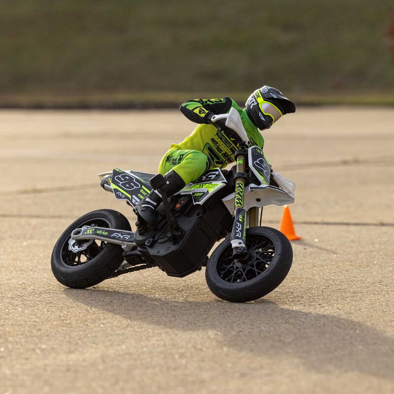 Promoto-SM 1/4 Super Moto Motorcycle, FXR, White: RTR with Battery and Charger - Xtreme RC