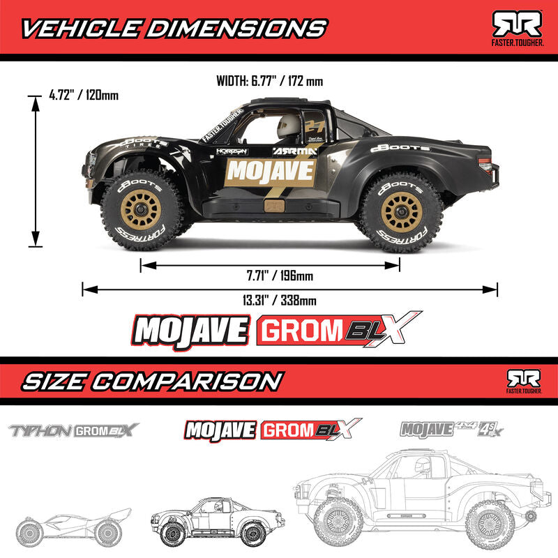 MOJAVE GROM 4X4 223S BLX BRUSHLESS SMALL SCALE DESERT TRUCK RTR WITH DSC, BLACK - Xtreme RC