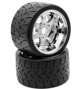 1/8 Gripper 54/100 Belted Mounted Tires 17mm Chrome Wheels - Xtreme RC