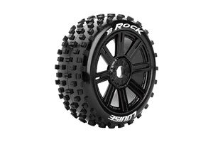 B-Rock 1/8 Off-Road Buggy Tires, 17mm Hex, Mounted on Black Spoke Rim, Soft, Front/Rear (2) - Xtreme RC