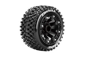 ST-Uphill 1/16 Stadium Truck Tires, 12mm Hex, Soft, Mounted on Black Spoke Rim, Front/Rear (2) - Xtreme RC