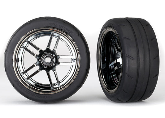 8374 Traxxas Tires and wheels, assembled, glued (split-spoke black chrome wheels, 1.9' Response tires) (extra wide, rear) (2) - Xtreme RC