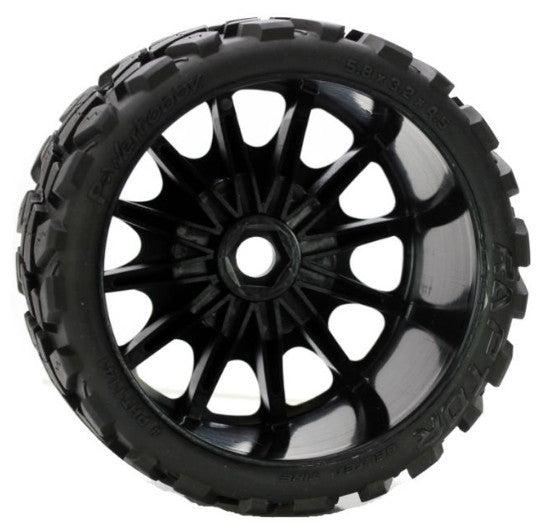 Raptor Belted Monster Truck Wheels/Tires (pr.), Pre-mounted, Sport Medium Compound 17mm Hex - Xtreme RC