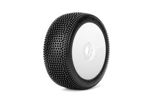 Block In 1/8 Buggy Mounted Tires White Wheels (2) Medium Soft - Xtreme RC