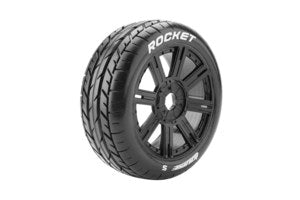 Louise R/C B-Rocket 1/8 Off-Road Buggy Tires, 17mm Hex, Mounted on Black Spoke Rim, Soft, Front/Rear (2) - Xtreme RC