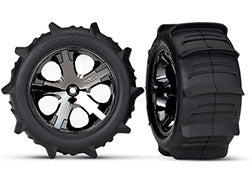 Traxxas Tires & wheels, assembled, glued (2.8') (All-Star black chrome wheels, paddle tires, foam inserts) (rear) (2) (TSM rated) - Xtreme RC